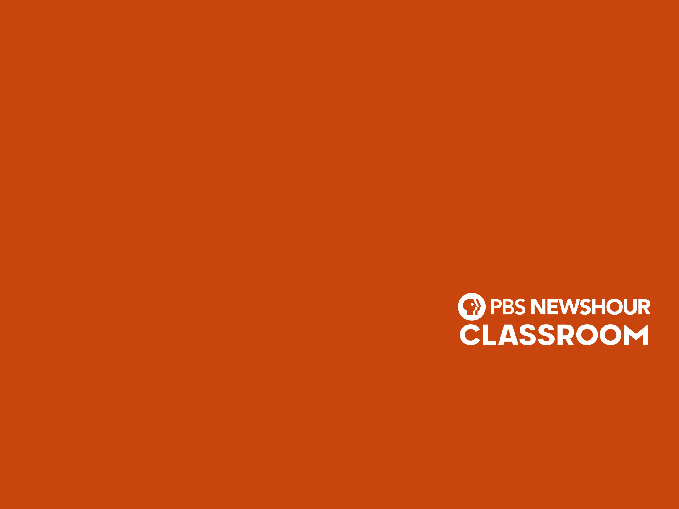 PBS NewsHour Classroom text with dark orange solid background