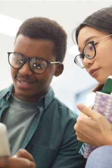 students examining a text