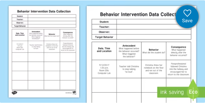 Behavior Intervention Data Collection Form
