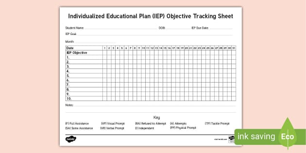 Individualized Educational Plan Objective Tracking Sheet