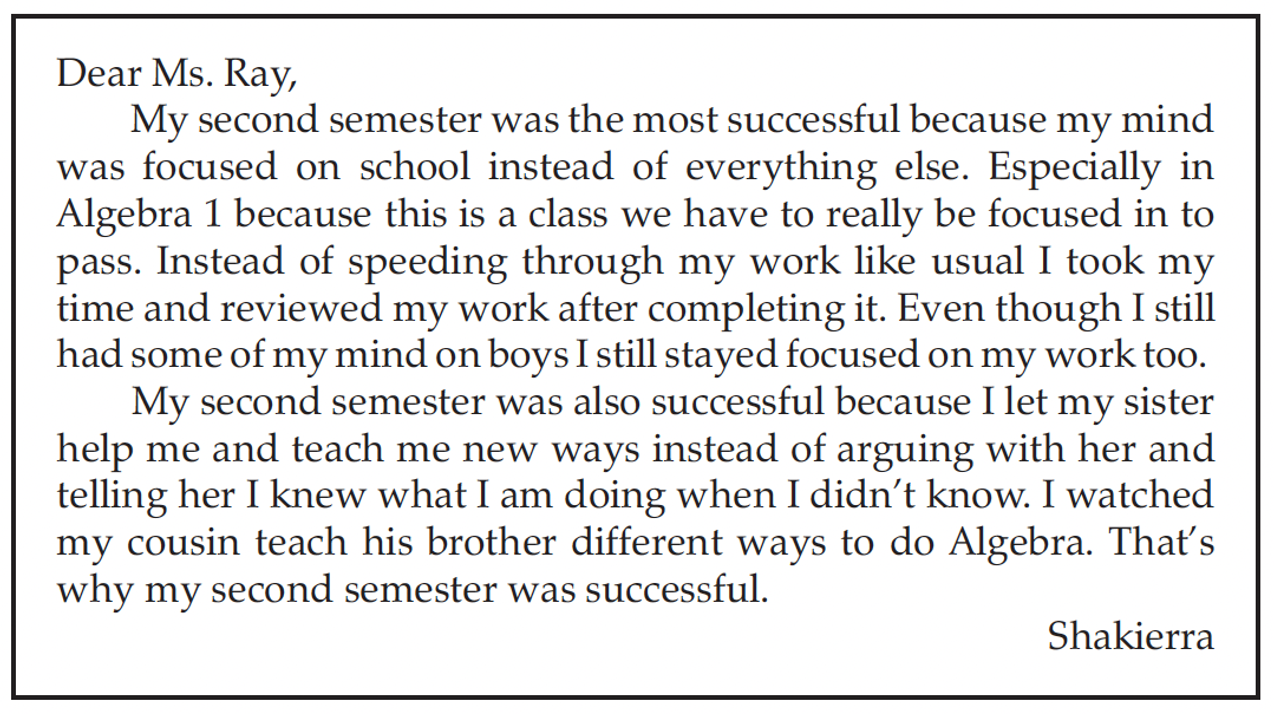 Shakierra's letter